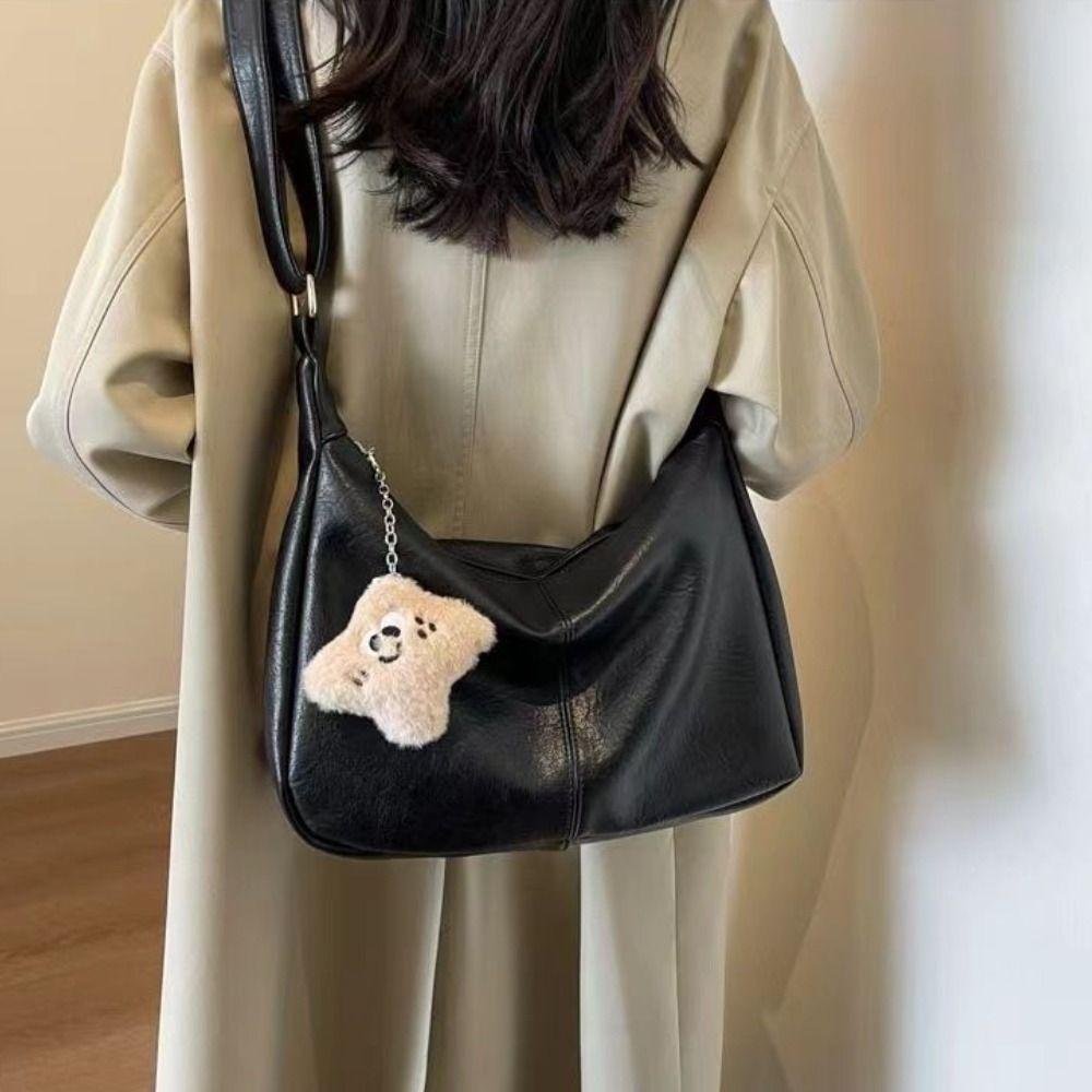 Trendy Slouchy Shoulder Bag for Women PU Leather Large Capacity Underarm Bag Retro Ladies Hobo Tote Bag