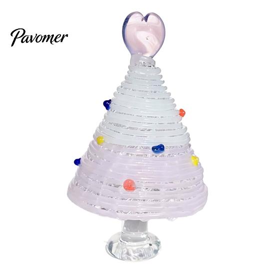 Handmade Colored Glass Decor Glazed Christmas Tree Figurine, Colorful Miniature Xmas Decor, Handcrafted Seasonal Home Festive Ornament Table