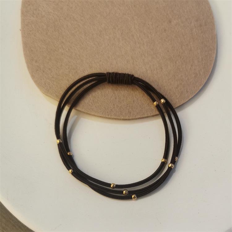 

Золотистое кольцо для волос с бусинами - высокая эластичность, трехслойная резинка для волос, модный базовый стиль