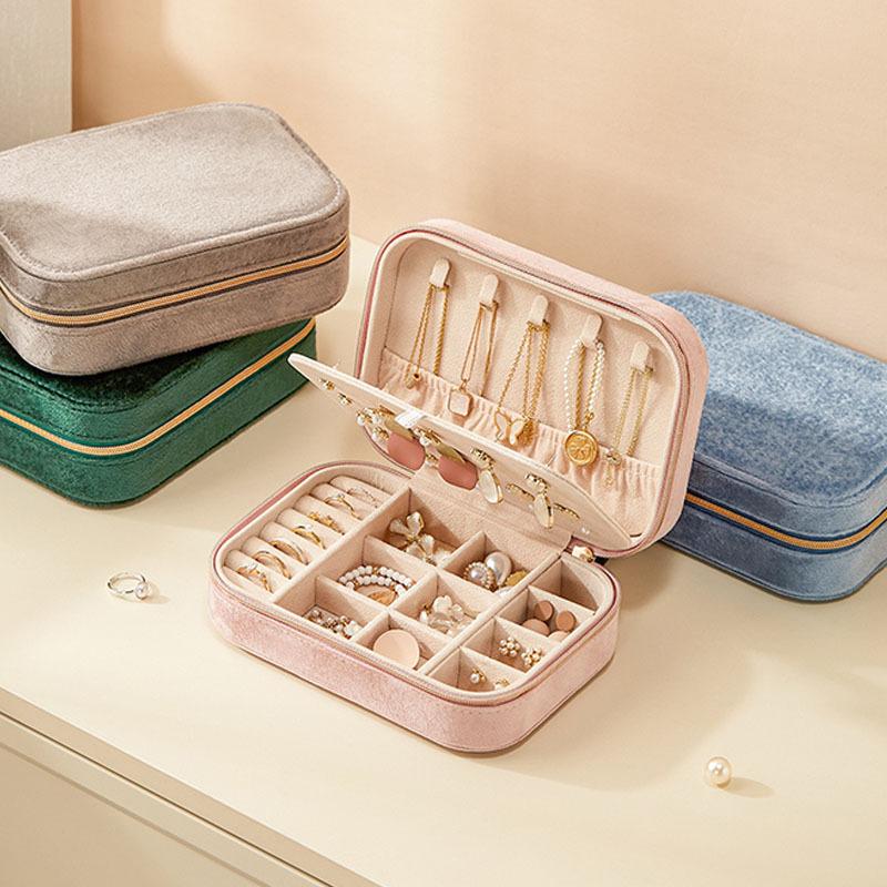 New Portable Jewelry Box Jewelry Organizer Display Travel Jewelry Case Boxes Button Leather Storage Zipper Jewelers