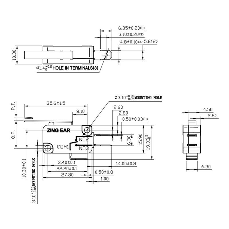 ZING EAR GT516 16A Automotive Electronic Micro Switches Straight Long Lever Microswitches 1NC 1NO