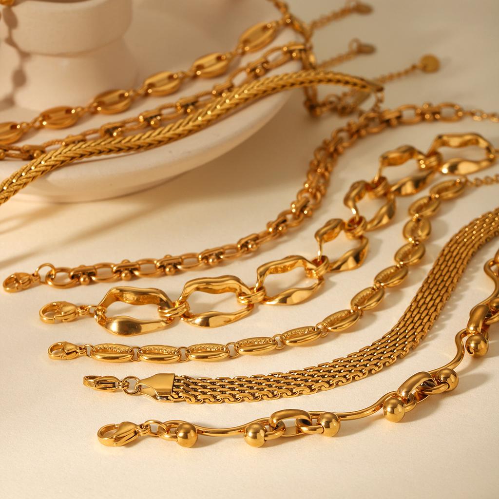 18K Vergoldeter Schmuck Edelstahl Armband Damen INS Wind Perlenkette Handgefertigter Kettenschmuck