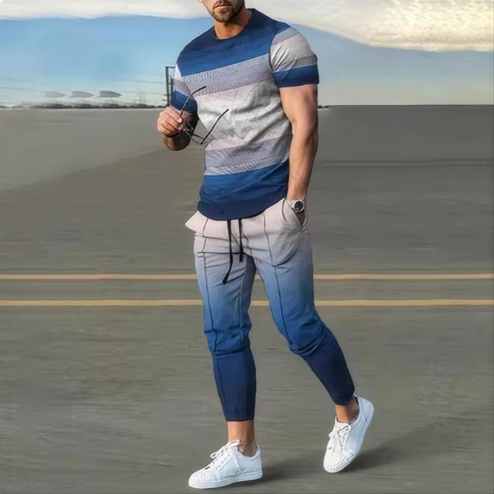 Summer Men's Sportswear Set Short Sleeved T-shirt Long Pants Two-piece Set Men's Sportswear 3D Printed Casual Trend Oversized