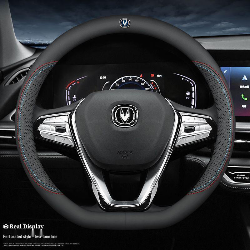 Changan Genuine Leather Steering Wheel Cover for CS35, CS55, CS75, CS95, Eado, Raeton, and Oshan - Four Seasons Edition
