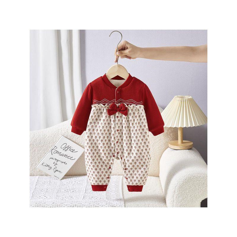 

Red Festive Baby Romper for One-Year-Old and Full-Month Babies, Round-Neck Printed Infant Outfit for Going Out, New Year Greeting Outfit Random delivery 66