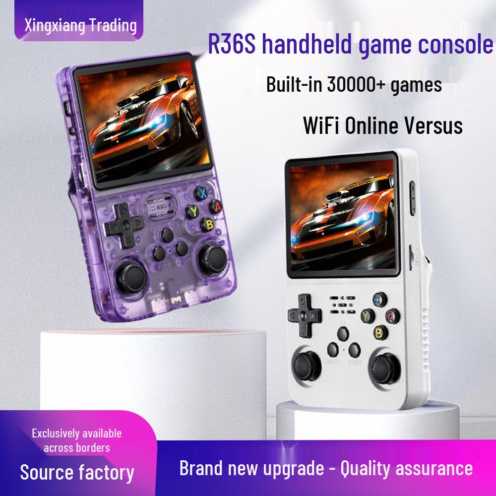CrossR36S Android Retro Handheld Game Console – HD Large Screen, WiFi Enabled, Multiplayer Capable, Portable.