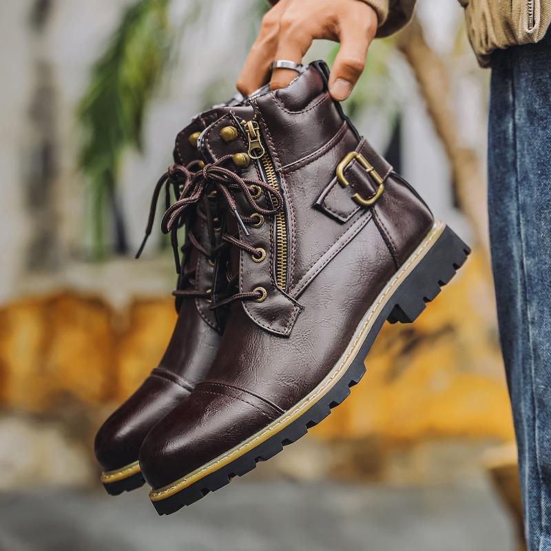 Men High Top Boots Fashion Motorcycle Boot Luxury Casual Leather Boots for Men British Ankle Boot Western Cowboy Boots Botas2026