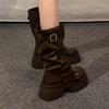 Mid Length Boots for Women 2025 New Style Thick Soled Height Increasing Short Boots, Fashionable Retro Anti Slip Leather Boots