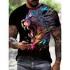 Mode Heren Ronde Hals Korte Mouw 3D Dier Kleurprint Dier Korte Mouw Ronde Hals T-shirt