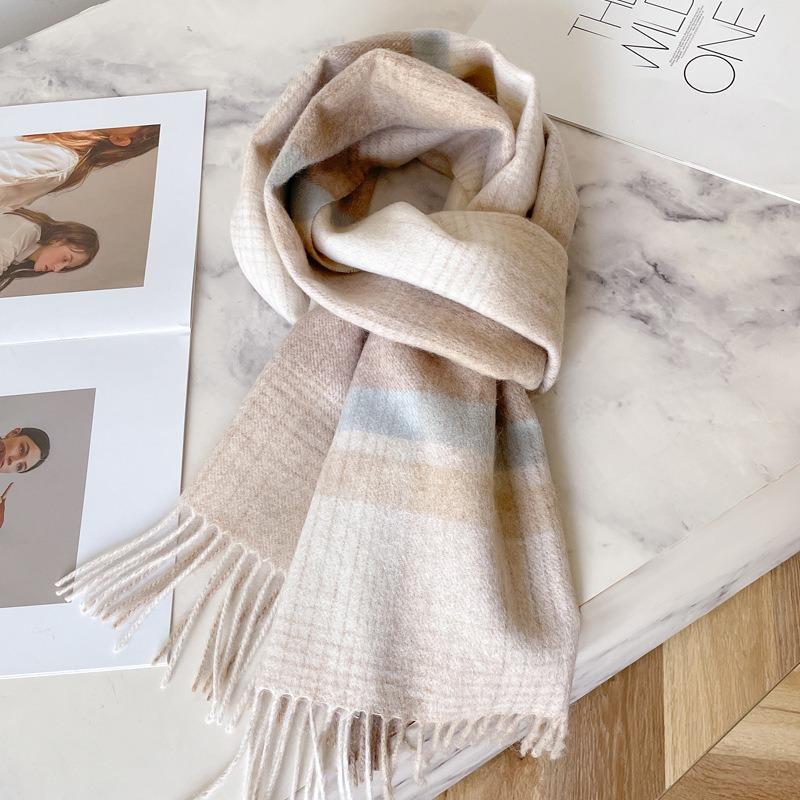 Small fresh white plaid scarf WO100 wool scarf women's winter warm scarf birthday gift