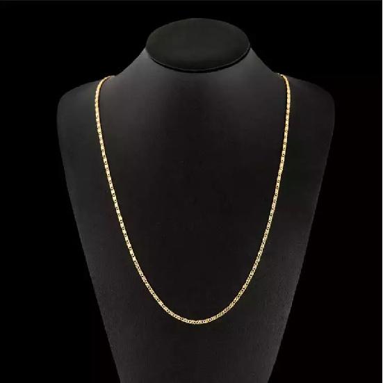 Fashion 18k Gold Necklace 2MM 16/18/20/22/24/26/28/30 Inch Side Chain Necklace For Women Men Jewelry Silver Necklace