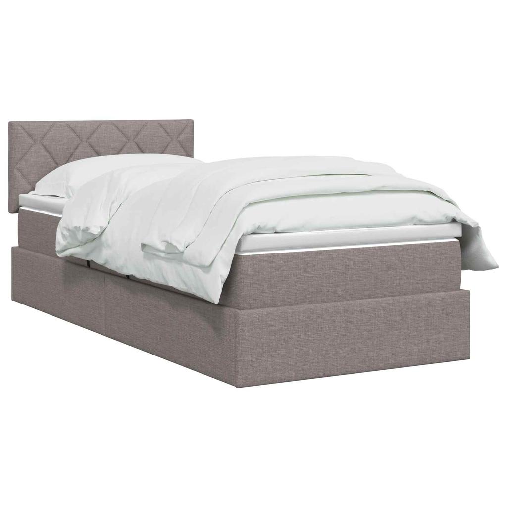 LED Storage Bed with Mattress Taupe 90 x 200 cm Fabric