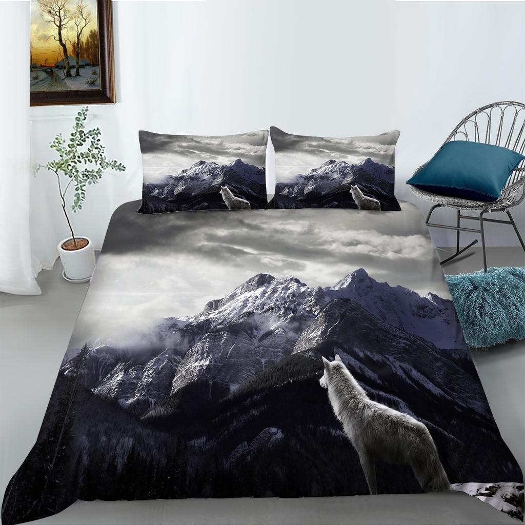 Wolf 3D Digital Printing Polyester Bedding Two Or Three-Piece Set