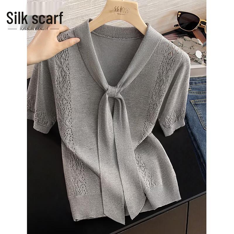 Women s Short Sleeve V-Neck Knit Pullover One Size