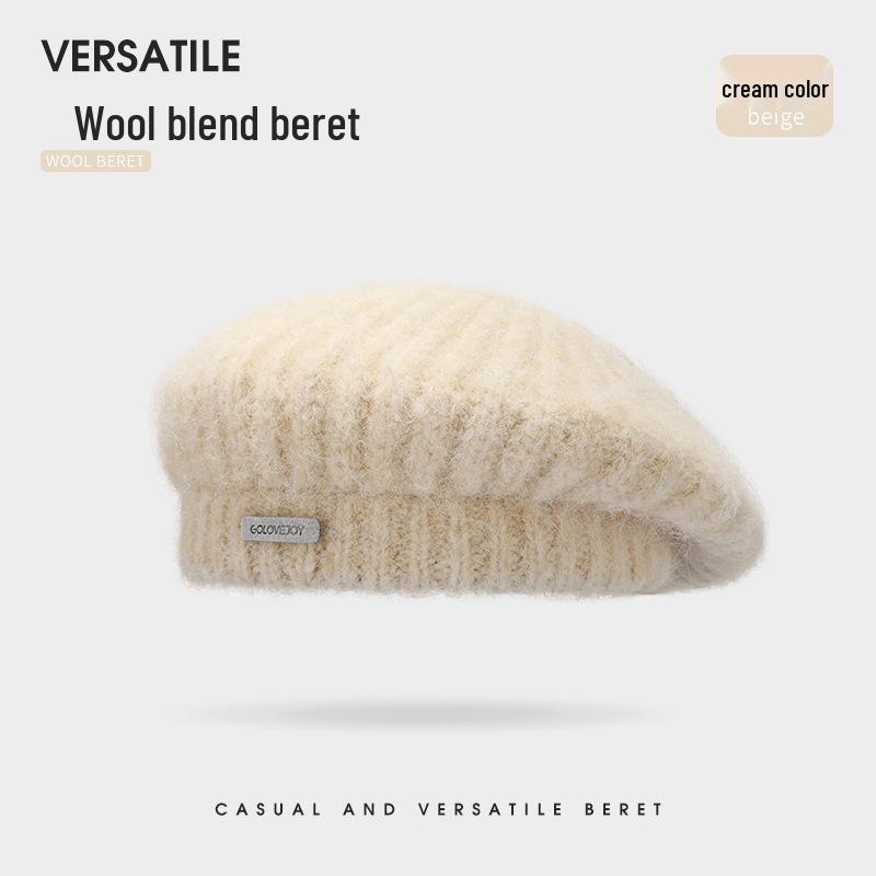 Damen Koreanischer Stil Vielseitige Strick-Baskenmütze - Winddicht, Ohrenschützend, Reine Baumwolle & Wolle
