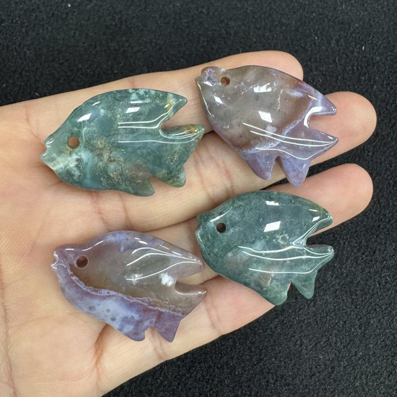 Rose Quartz Fish-Shaped Crystal Agate Pendant Necklace - Natural Stone DIY Jewelry Gift