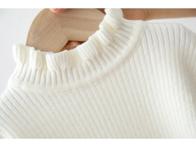 Girls' Velvet Ruffle Sweater: Half-High Collar, Knitted, Plus Velvet Layer, Warm for Autumn & Winter