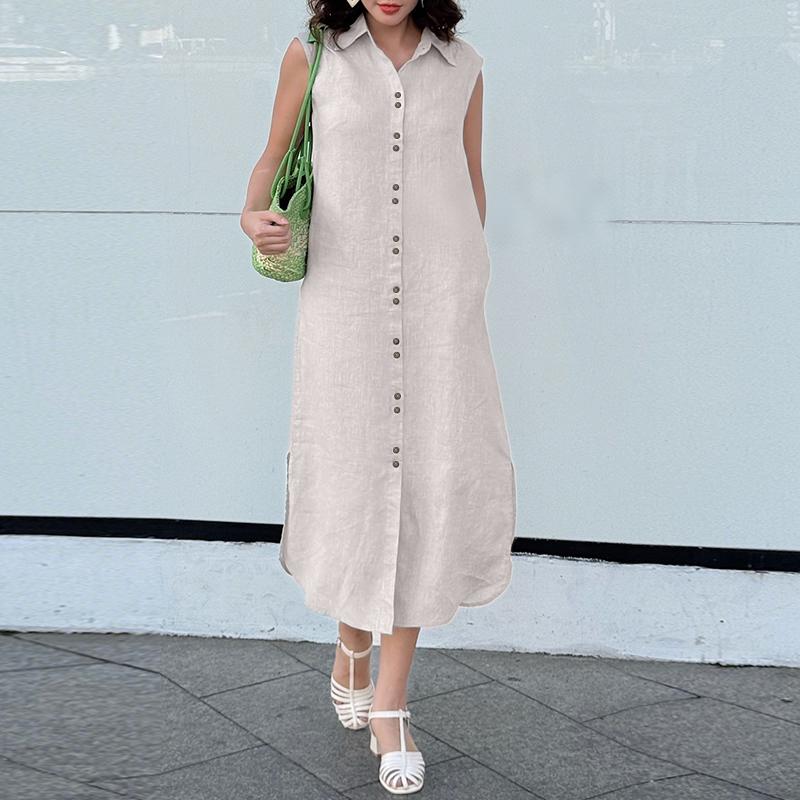 

ZANZEA Женское повседневное летнее платье без рукавов с отложным воротником 2XL