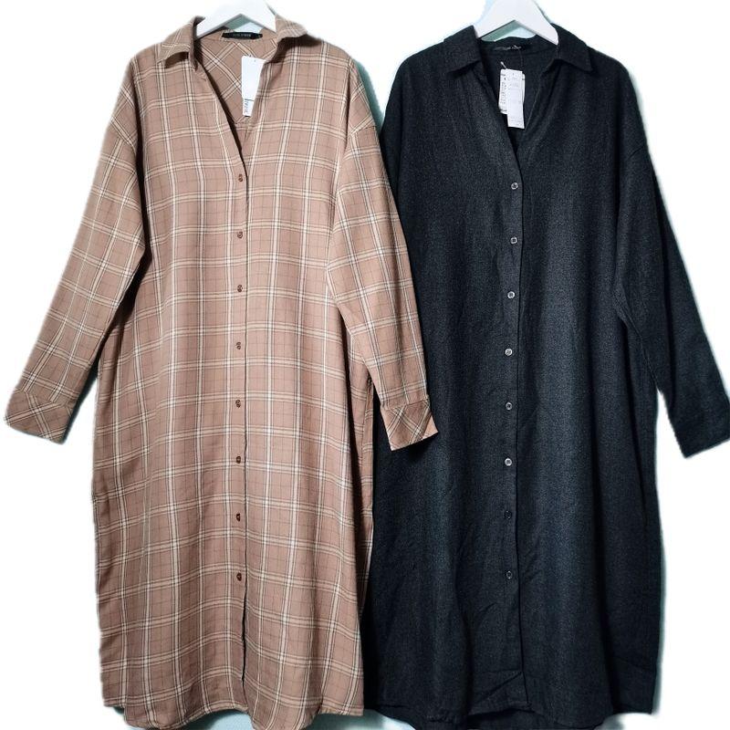 Export Export Tail Goods V Neck Kaihuai Long Shirt Dress Loose Leisure Artistic Long Shirt Height Dress Spring & Fall