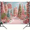 2D plane 1 piece of pink lollipop forest candy park Christmas background fabric with candy stick patternZL