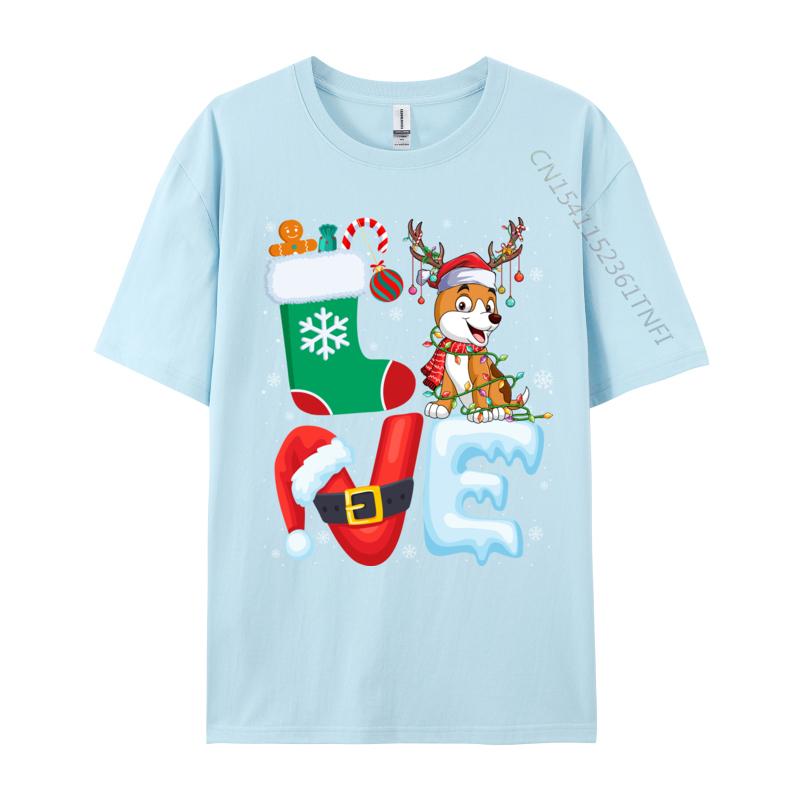 Dog Lover Santa Hat Christmas Tree Lights Dog Owner Xmas Tshirt Oversize Cotton Shirt For Men T-Shirt