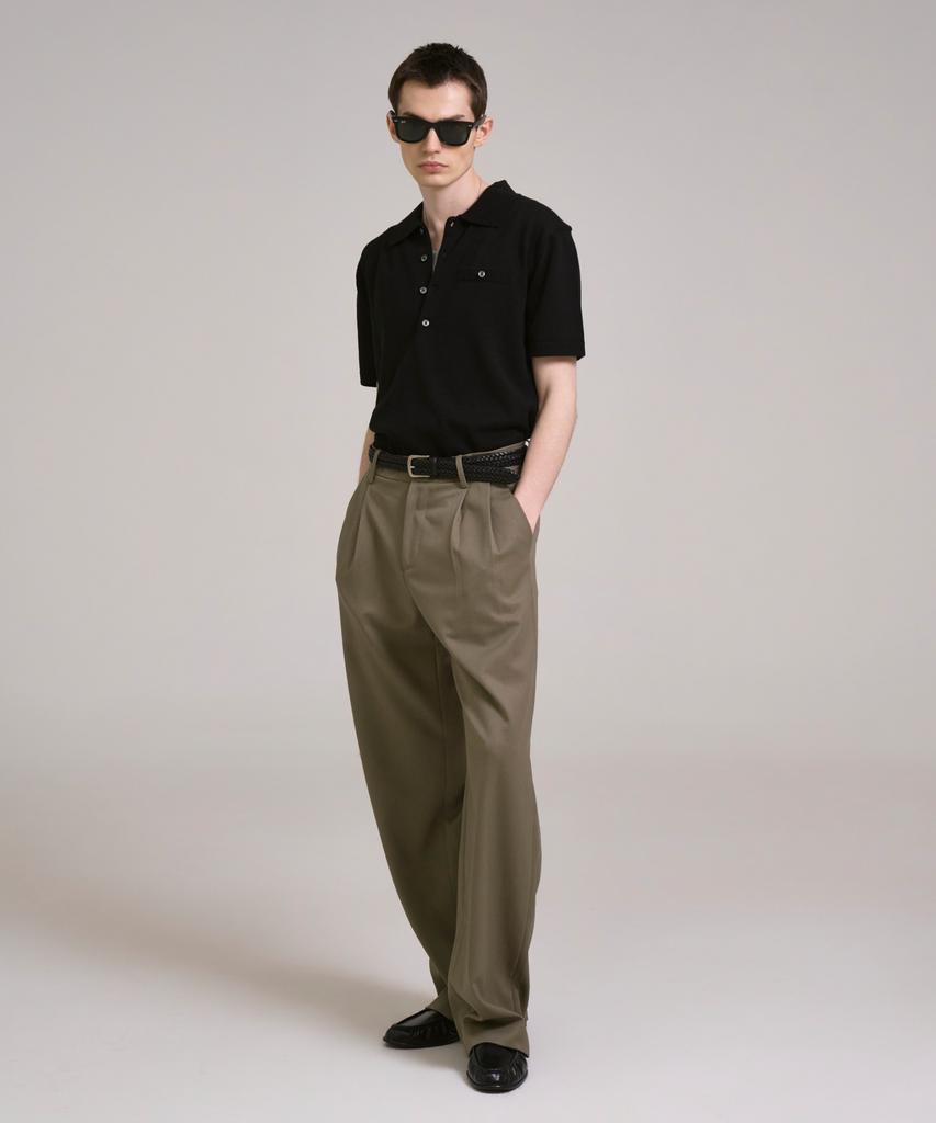 Sin And Lee Nocturnal Wide Pleated Wool Slacks Khaki