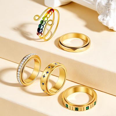Women's Stainless Steel Diamond-Inlaid Decompression Ring Set - Versatile & Stylish Multiple Styles
