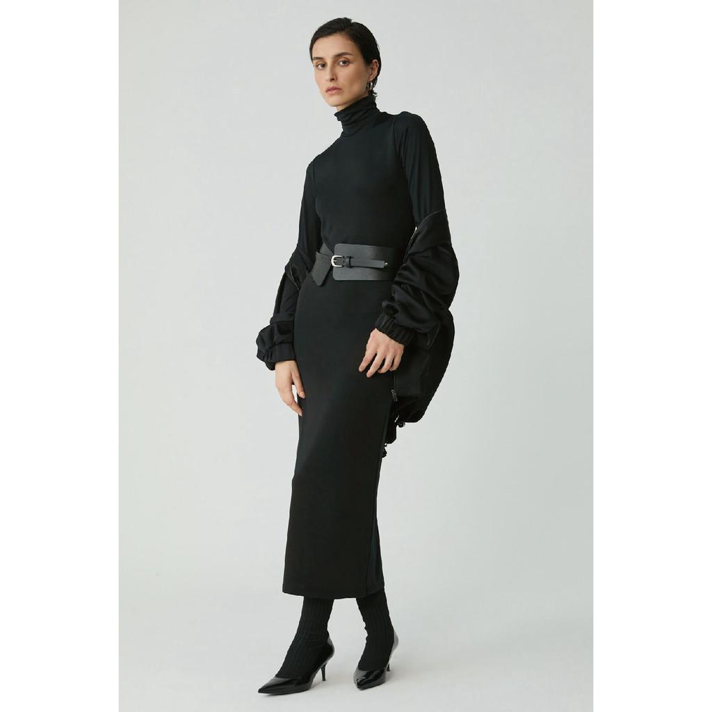 Katjabb Woman Slim Fit Fit Body Wrapping Upright Collar Midi Length Green Big Size Dress