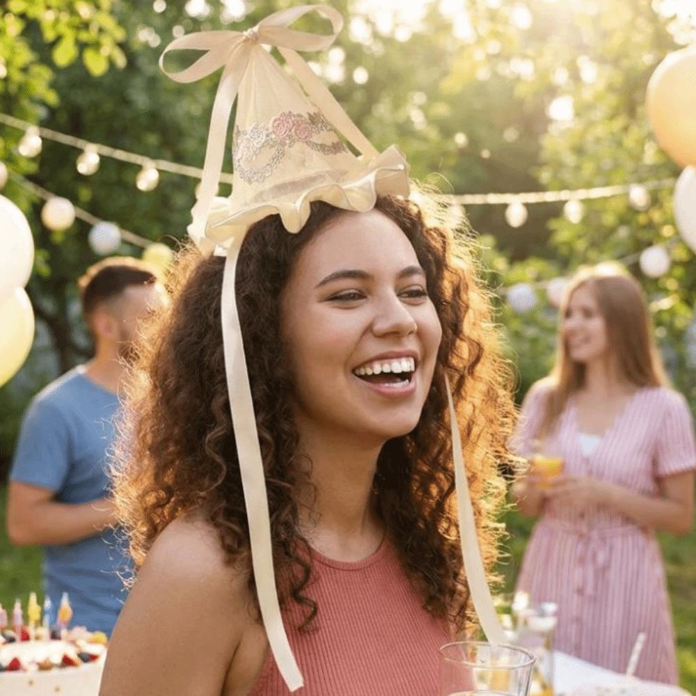 Cone Hats Mesh Birthday Hat Embroidery Birthday Crown Flower Knot Headband  Birthday Party