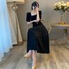 Hepburn style square neck dress women's summer new French temperament bubble sleeves white skirt Mori look thin