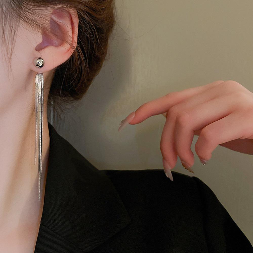 Minimalist Gold Color Snake Bone Chain Long Tassel Dangle Earrings for Women Daily Party Wear Face-slimming Statement Jewelry