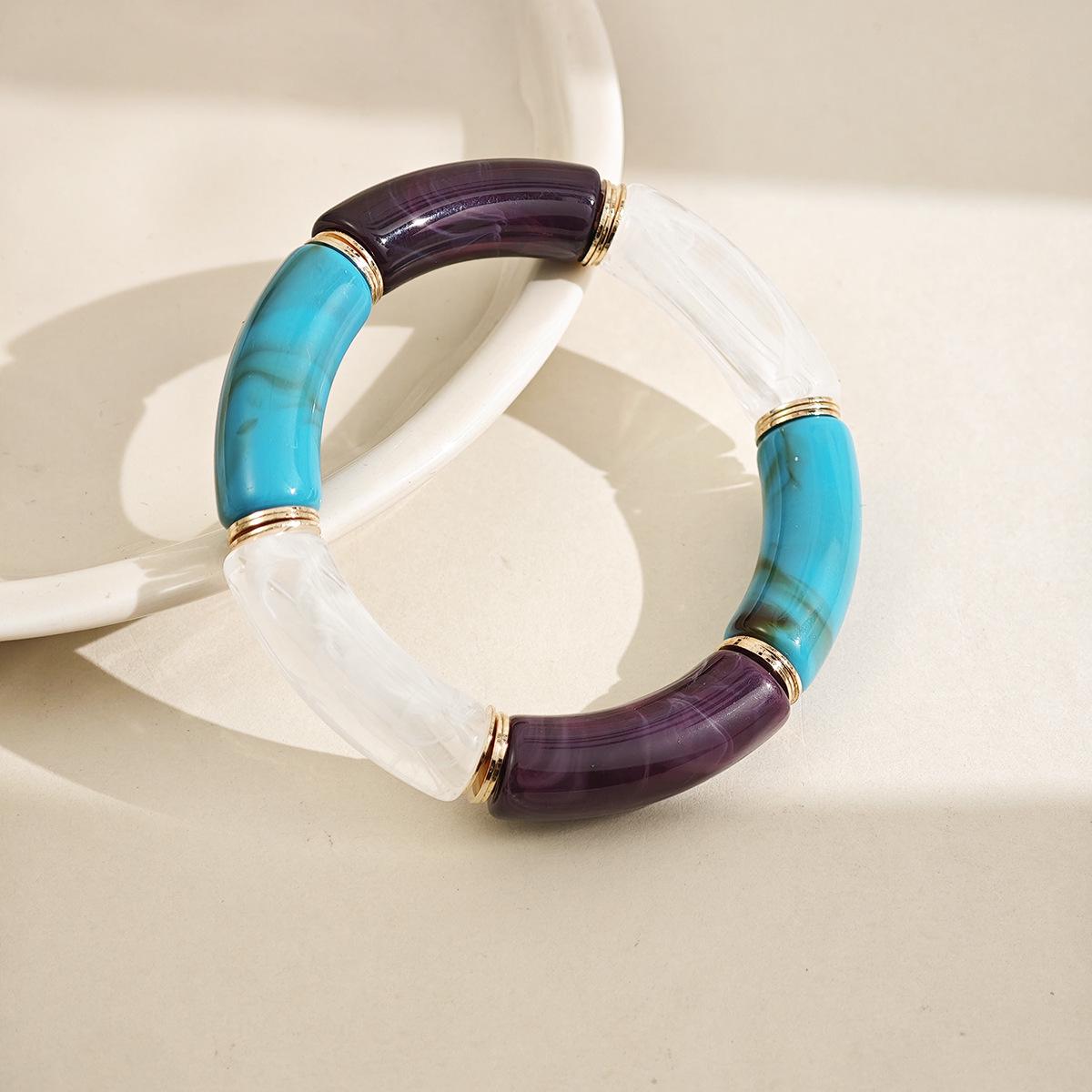 Retro European & American Acrylic Marble Pattern Bracelet: Multi-color Bent Tube Design