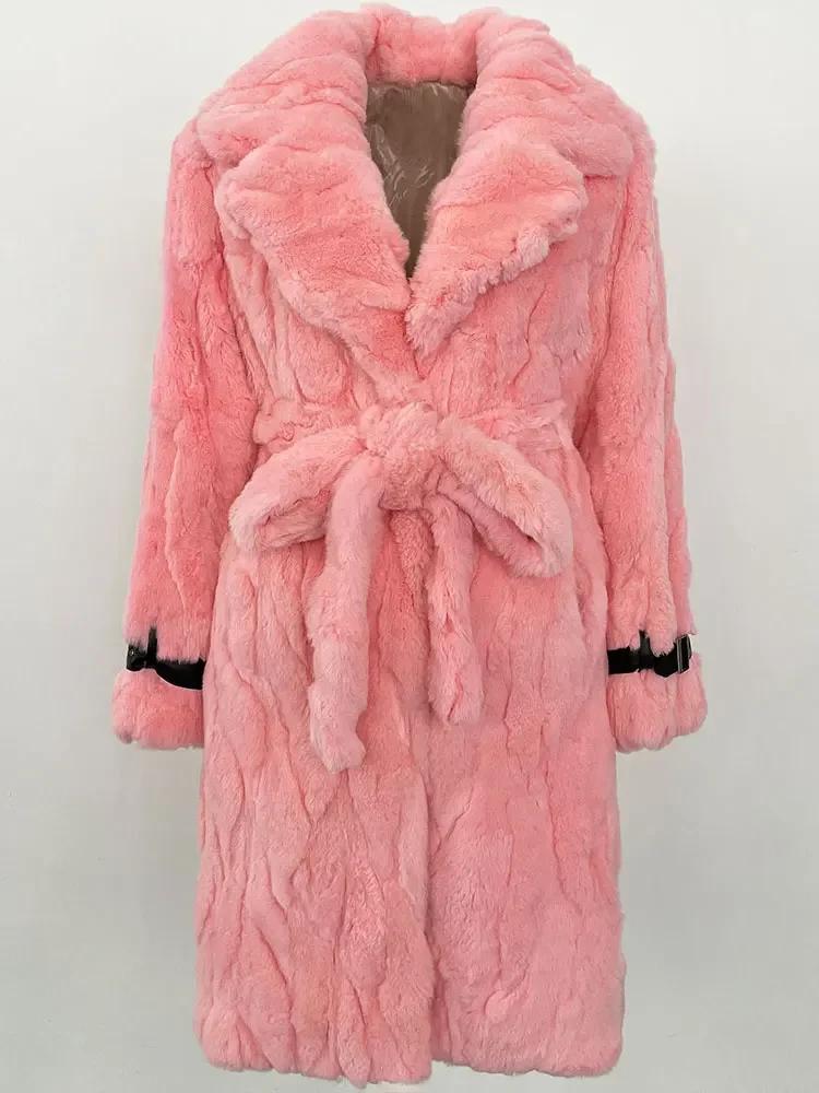 OFTBUY 2024 Winter Warm Plush Fur Top Women Jacket Long Real Fur Natural Rabbit Fur Coat Fashion New Style Can Be Customized