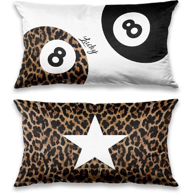 Preppy Star Lucky 8 Ball Cheetah Leopard Print Room Decor Pillow Cover 18x18 Set of 2,Leopard Gifts for Women,Cheetah Print Gifts,Coquette Pillow