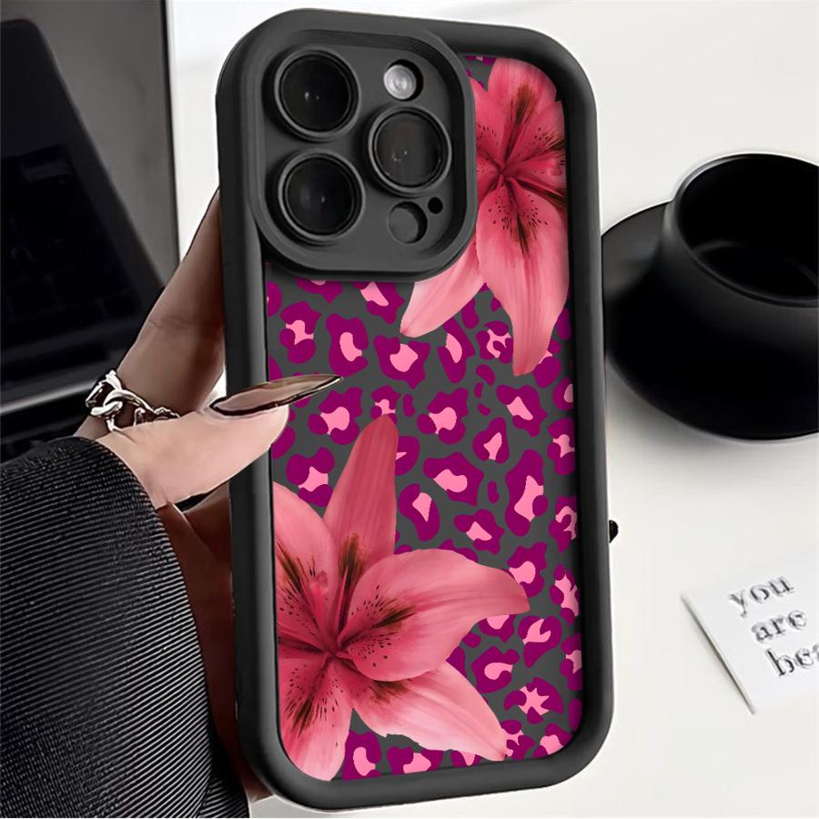Phone Cover Case for iPhone 17 Pro Max 12 Pro Air 13 15 Plus 17e 16 11 14 Petal Leopard Print Art