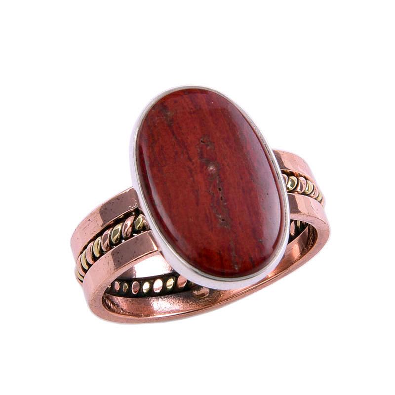 Natural Red Jasper Gemstone Two Tone 925 Sterling Silver Jewelry Ring S.9 Z7H81