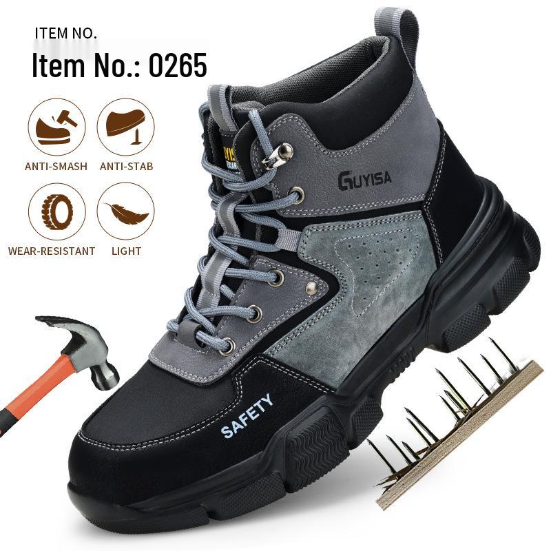 Men's High-Top Steel Toe Safety Shoes: Anti-Smash, Anti-Puncture, Anti-Slip, Waterproof, Comfortable.