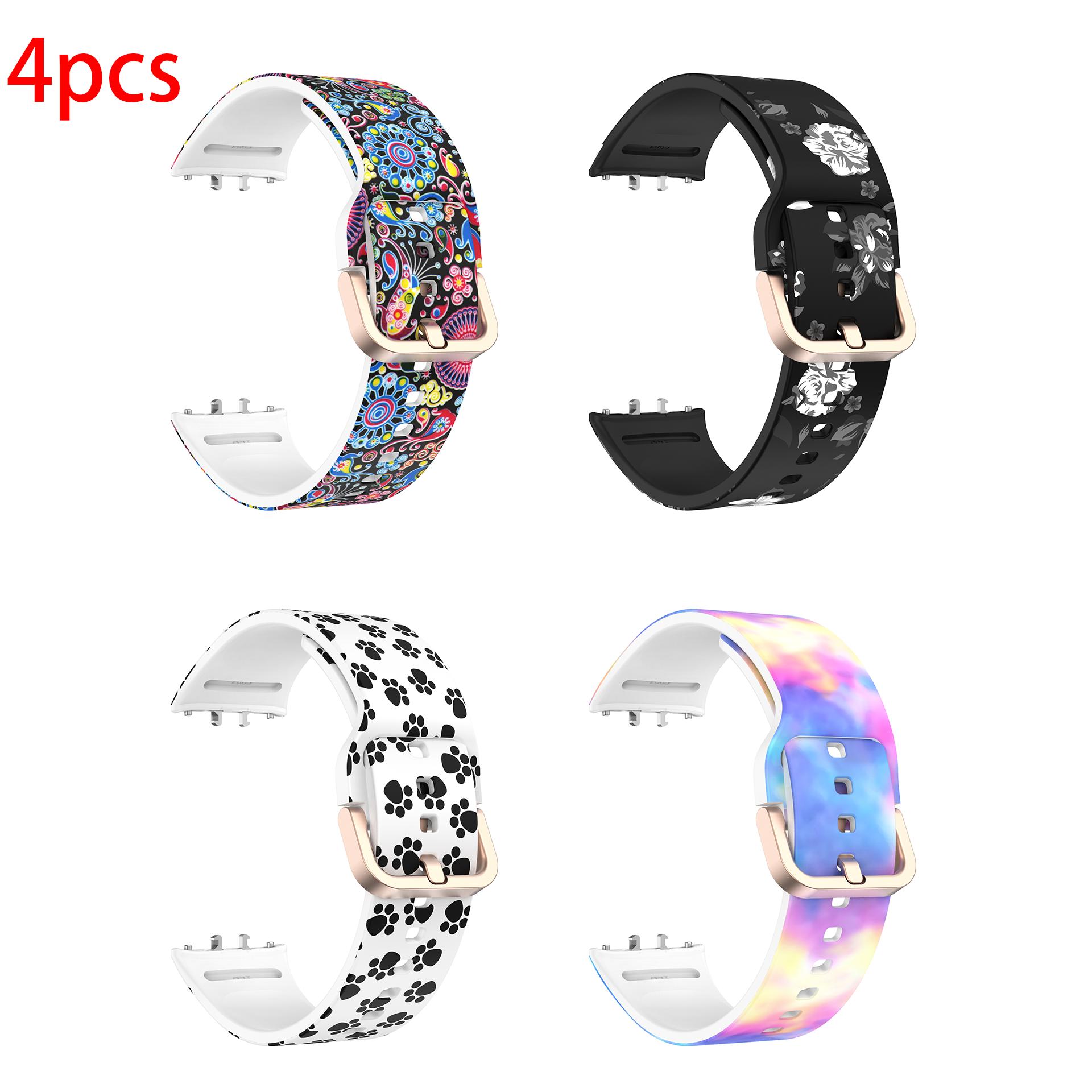 

4pcs for Samsung Galaxy Fit 3 R390 Fashion Trend Rose Gold Flat Buckle Printed Silicone Smart Replacement Strap