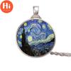 Hi New Classic Starry Night Pendant Van Gogh Necklace Glass Art Painting Pendants Vintage Jewelry Moon Stars Necklaces