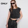 ONLY Women's Distressed Washed Sleeveless Cropped Denim T-shirt