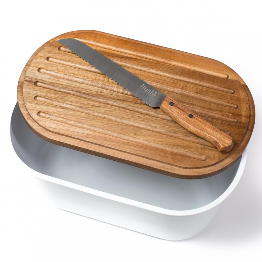 Husla Bread Box With Cutting Board And Knife 73940