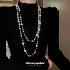 Korean Rhinestone Pearl Flower Long Necklace Fashion Temperament High-End Sweater Chain