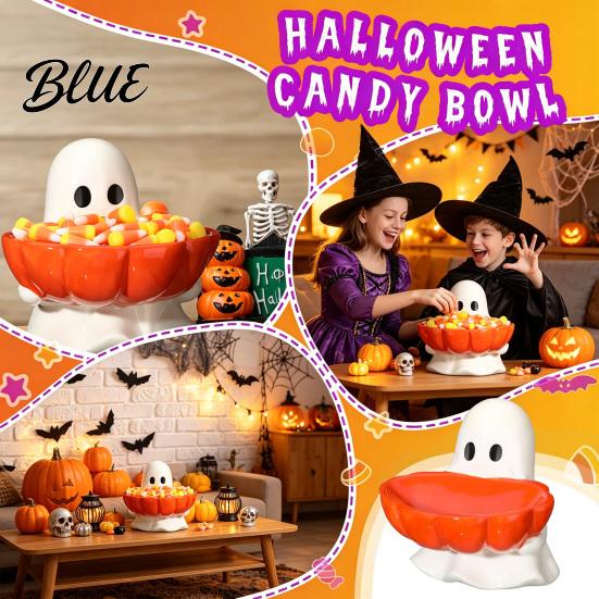 Resin Table Centerpiece Halloween Candy Bowl Pumpkin Ghost Shaped Dish Spooky Serving Novelty Snack Tray for Cookie Dessert Party Trick