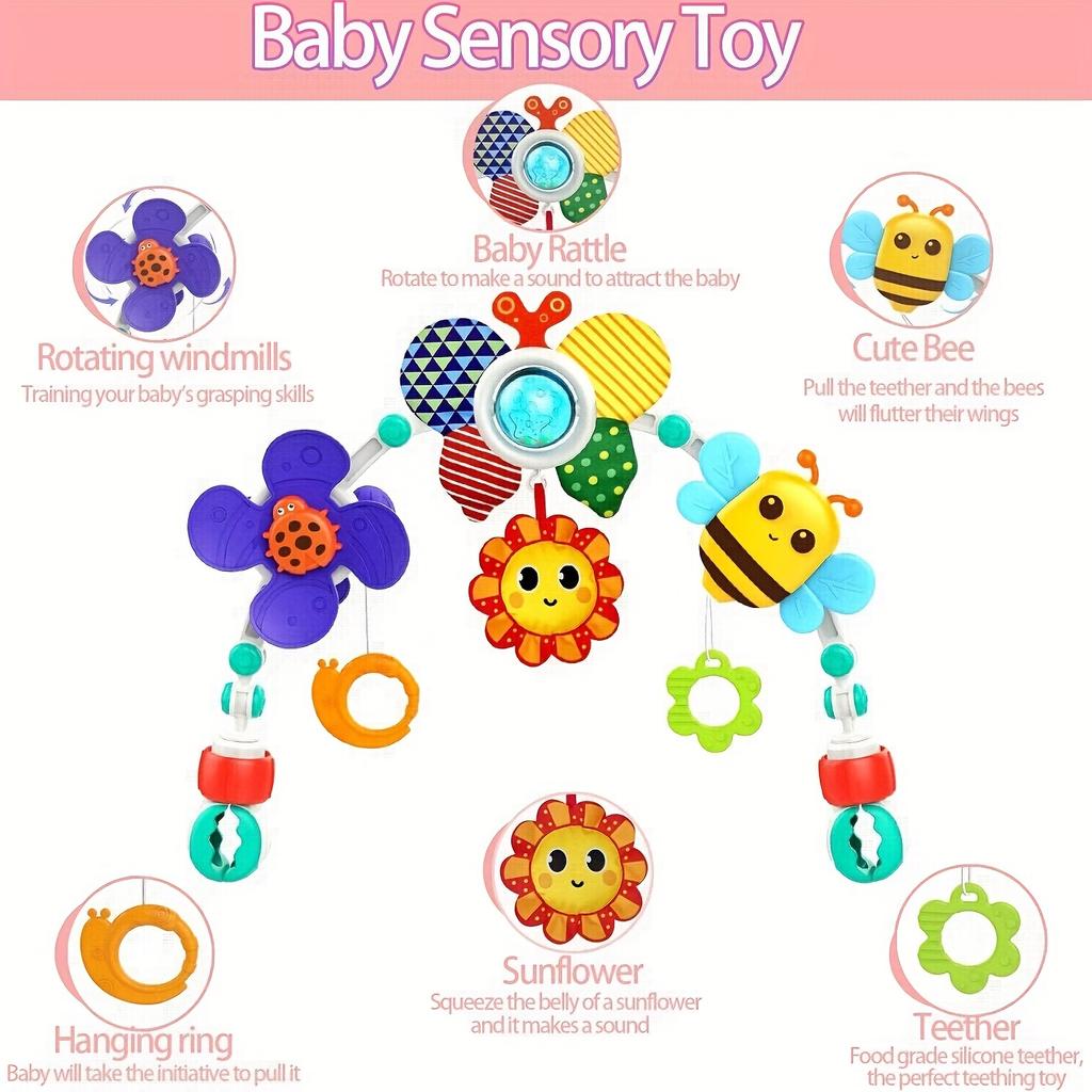 Adjustable Hanging Mobile Toy for Infants Vibrant Nature Themed Design with Butterflies, Flowers, and Bees  Ideal for Crib, Car Seat, and Stroller