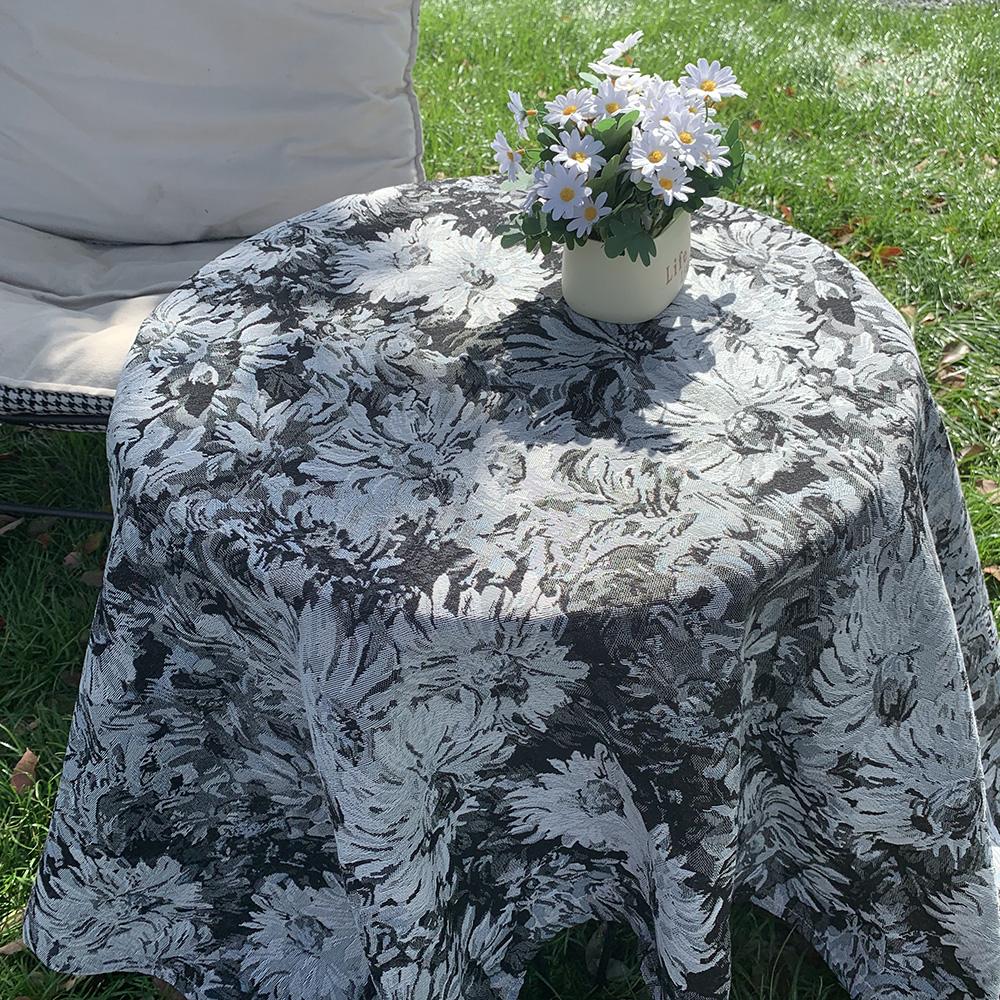 

Синяя скатерть в стиле масляной живописи Моне с цветочным рисунком, ретро-плотная пылезащитная скатерть, подходящая для гостиной, улицы 90*140cm