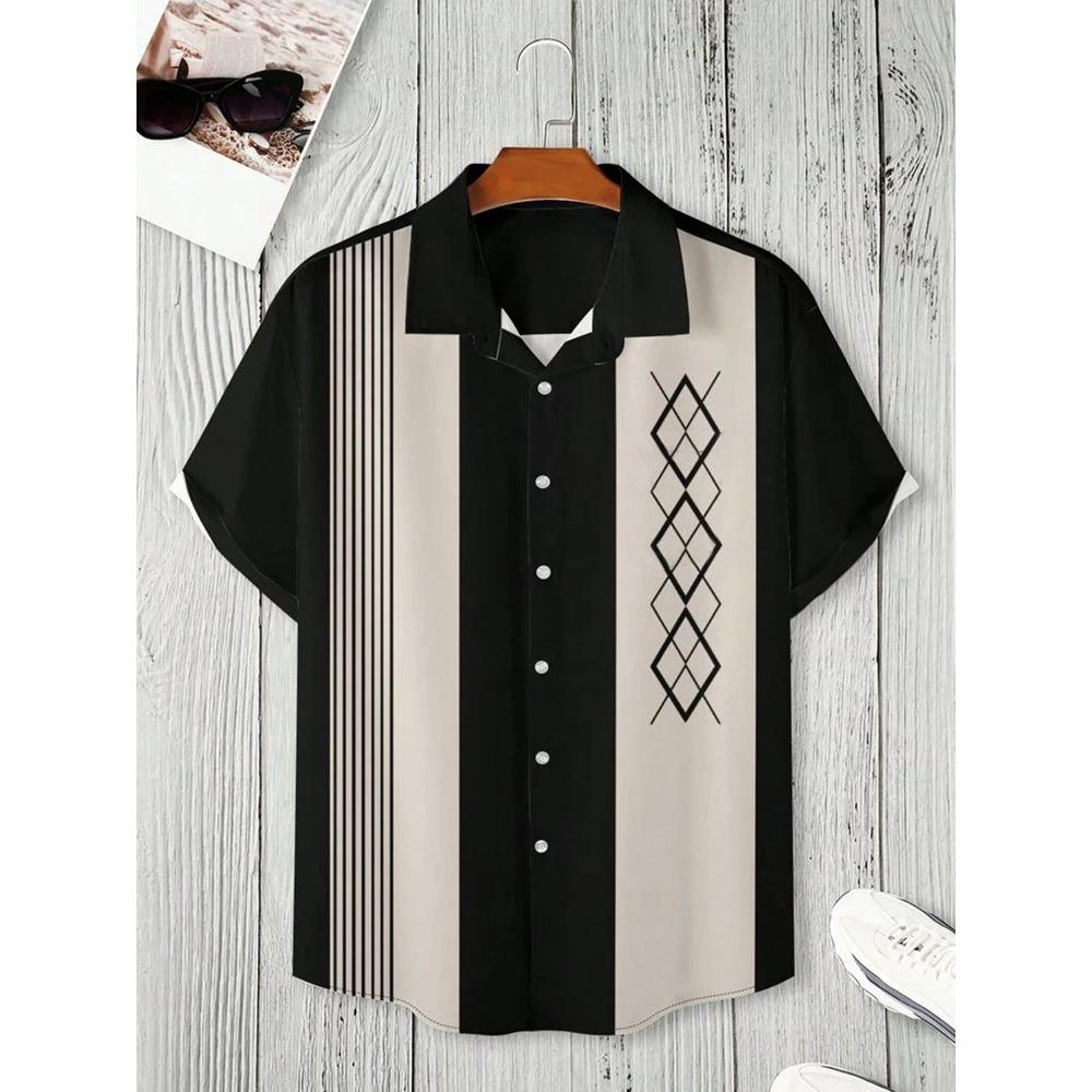 New Summer Outdoor Casual Men's Short-sleeved Shirt, Striped Printed Men's Shirt, Street Daily Fashion Men's Short-sleeved Shirt