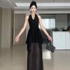 Celebrity Style Sexy V-neck Neck Dress Women's Design Sense Fashion Temperament Waist Dress Skirt Irregular Long Dress
