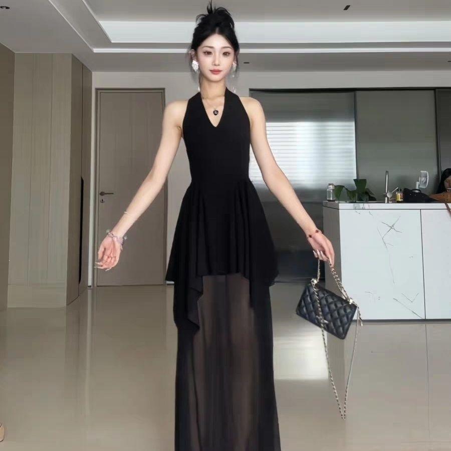 Celebrity Style Sexy V-neck Neck Dress Women's Design Sense Fashion Temperament Waist Dress Skirt Irregular Long Dress