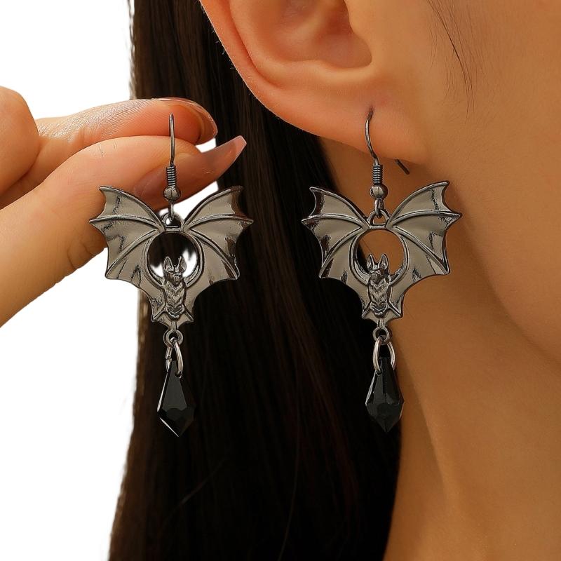 Bat And Spiders Dangle Earrings Gothic Jewelry Alloy For Women Halloween Party Outfits