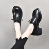 Round Head Platform Women's Shoes Spring New Lace-up Small Leather Shoes Thick Heel Thin First Layer Cowhide Single Shoes